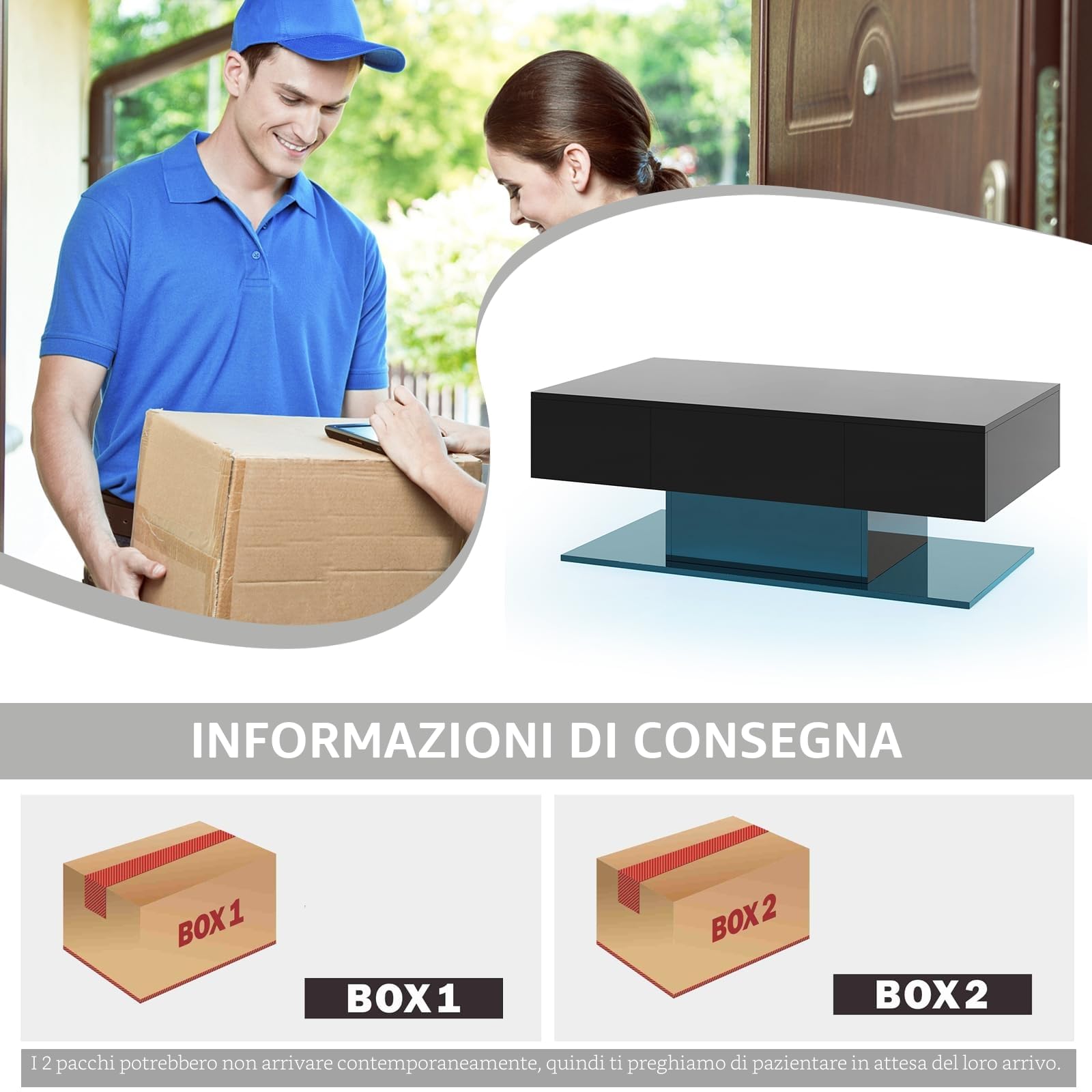 LIFEZEAL Tavolo Basso con Illuminazione LED, Tavolo da Salotto Lucido con 20 Colori e Telecomando, Tavolo Basso Moderno con 2 Cassetti, 110x60x40 cm, per Soggiorno, Ufficio (Nero)