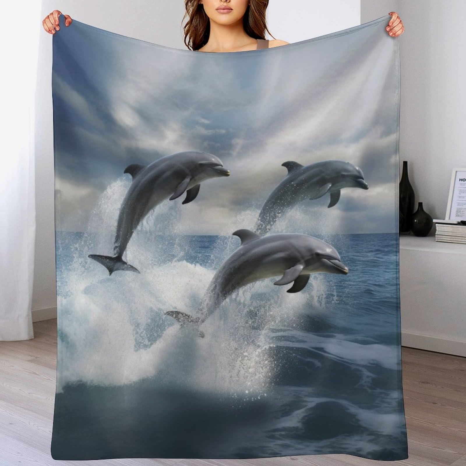 Manta de delfín suave para tardes de sofá y descanso en la cama