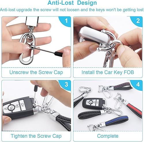 Miniatura 6 de Llavero de cuerda tejida, llavero de cuero de microfibra, llavero de llaves de coche con 3 llaveros y 1 anillo D