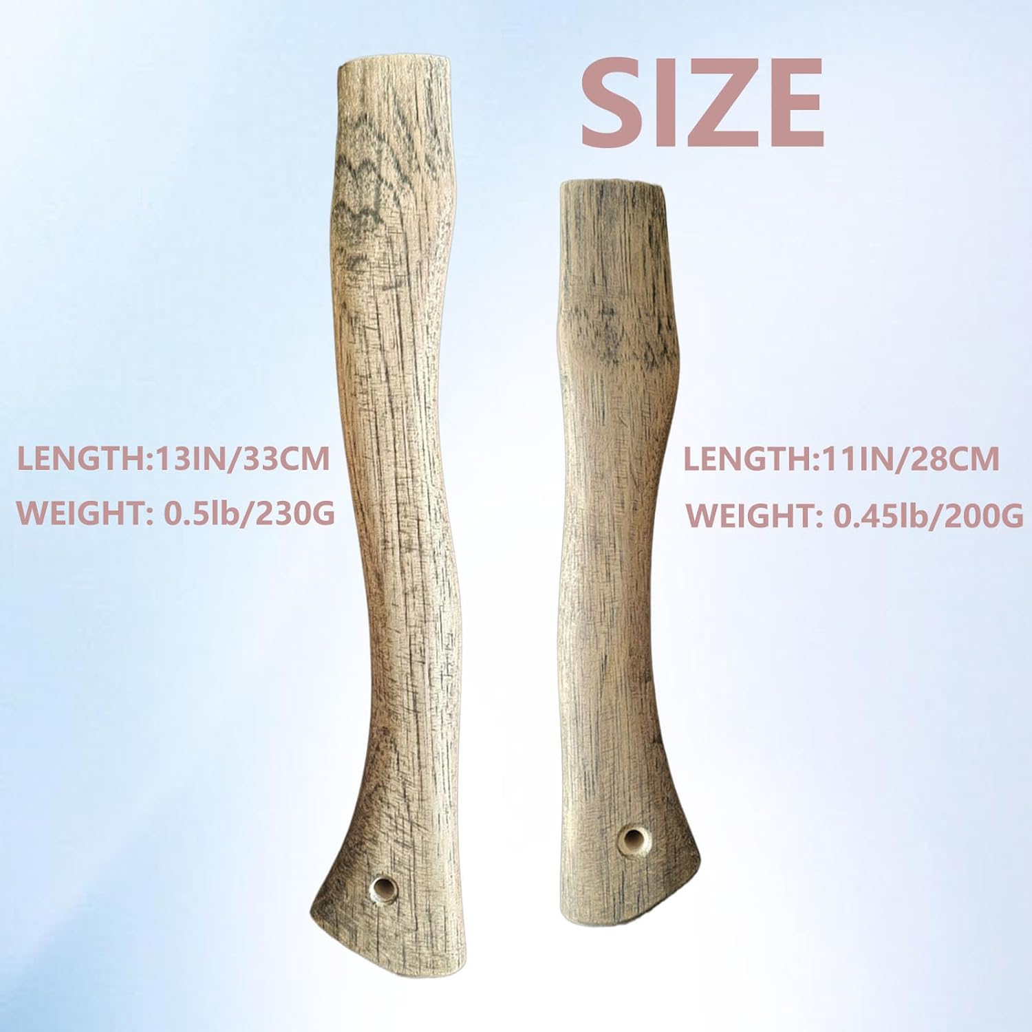 Hickory Axe Handle Replacement, 13in+11in Hatchet Handle Replacement for Camping Gardening Axe