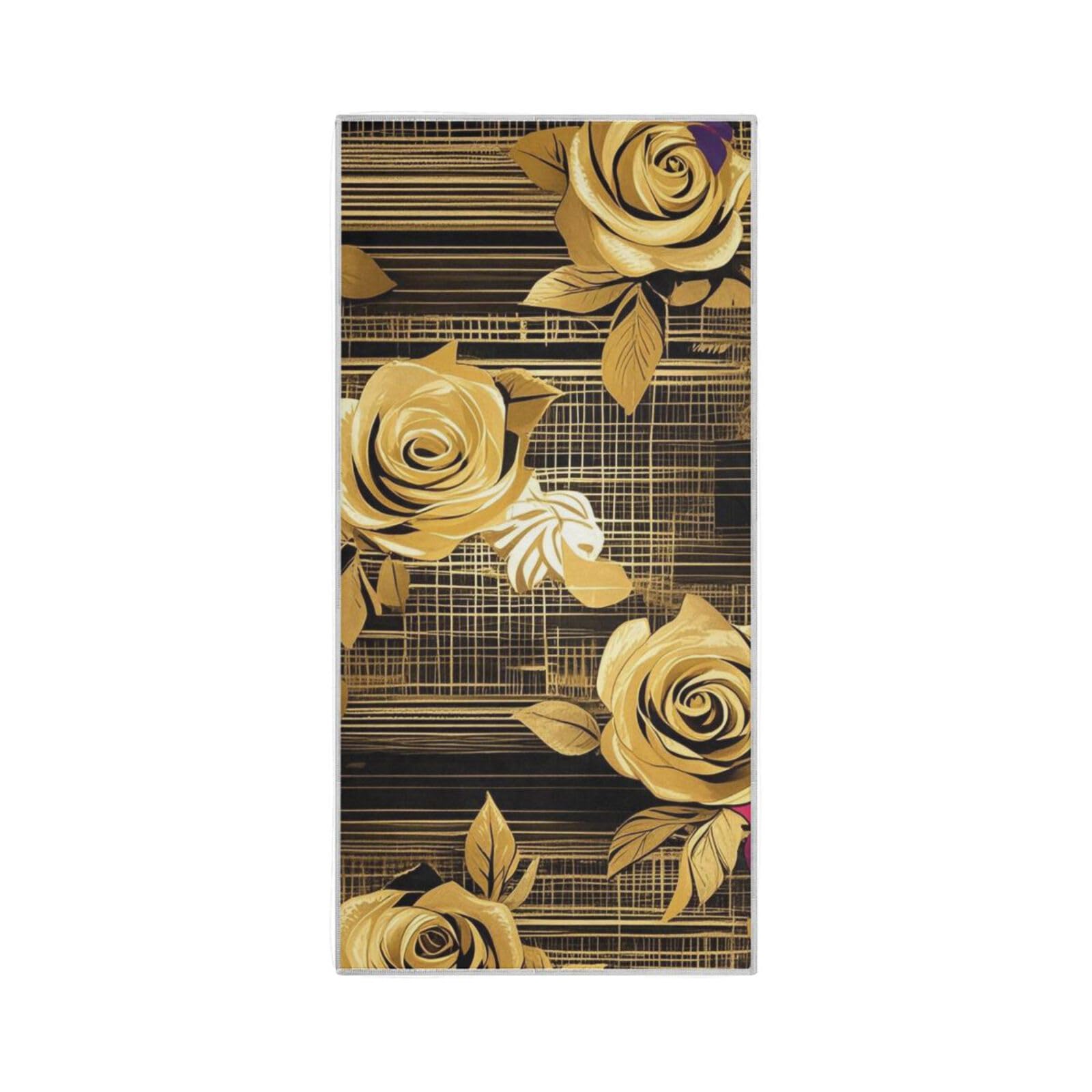 Yoogain Boho Black Gold Rose Microfiber Hand Towels Gym Quick Dry Hand Towel washcloths for Women Towels Set for Gym White Sports Towel 30