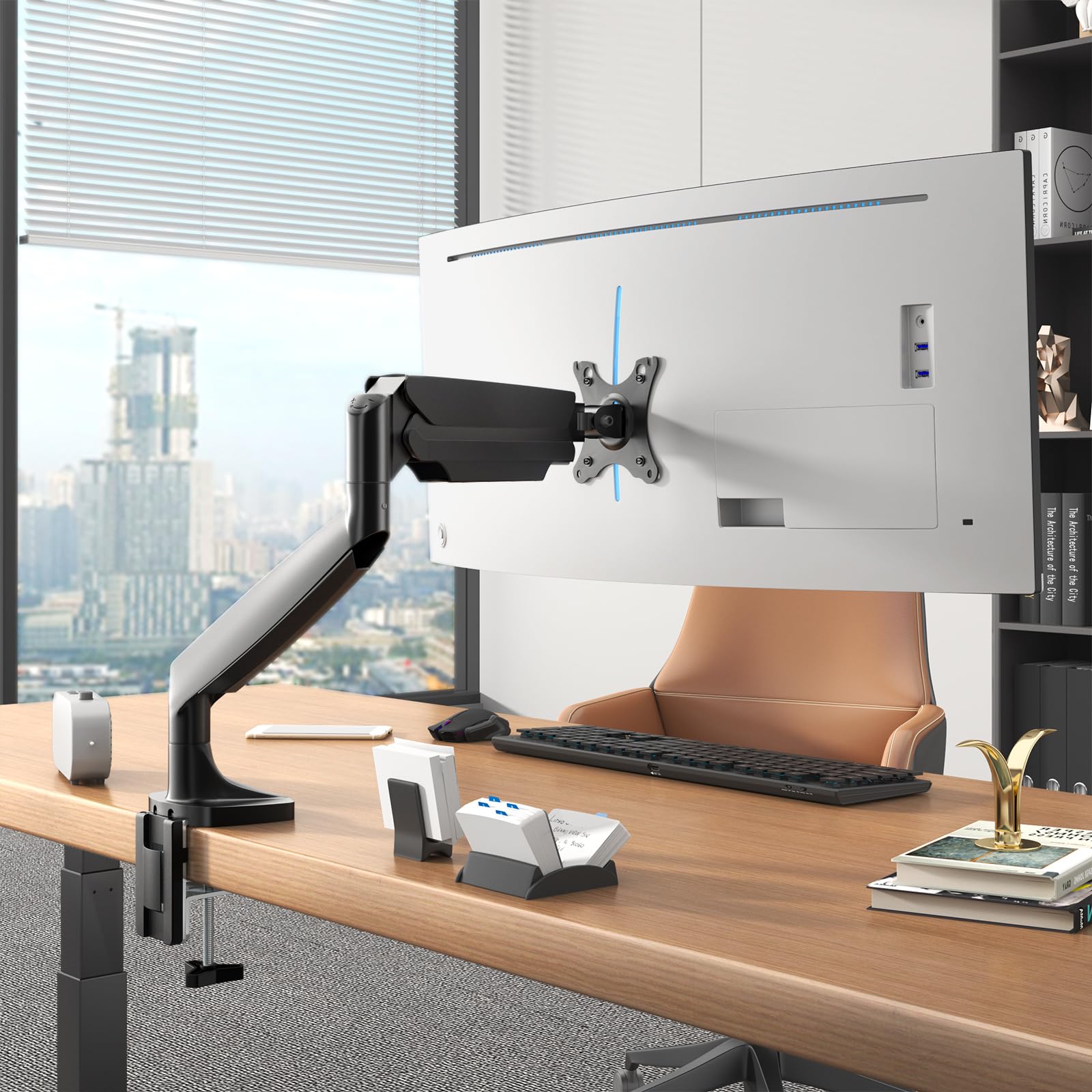 Braccio per monitor pesanti per monitor ultra larghi fino a 45 pollici e 15kg, supporto da scrivania singolo completamente regolabile con morsetto a C e gommino da scrivania, VESA massimo 100x100,nero