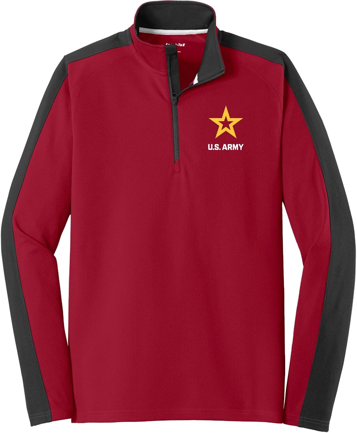 US Army Star Logo White Chest Print 1/4 Zip Textured Colorblock Pullover Shirt