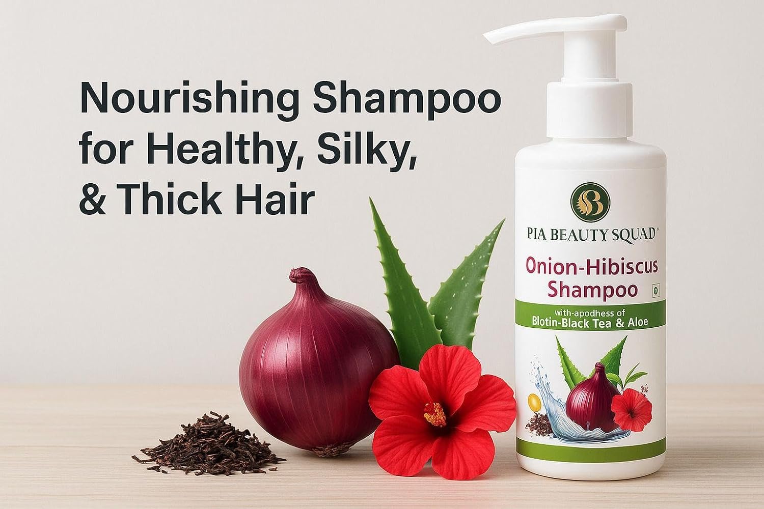 Handmade Onion Hibiscus Shampoo – chemical -Free with Biotin, Black Tea & Aloe Vera – Nourishes Scalp, Reduces Hair Fall & Frizz – Natural for Stronger, Shinier Hair (8.4 oz)