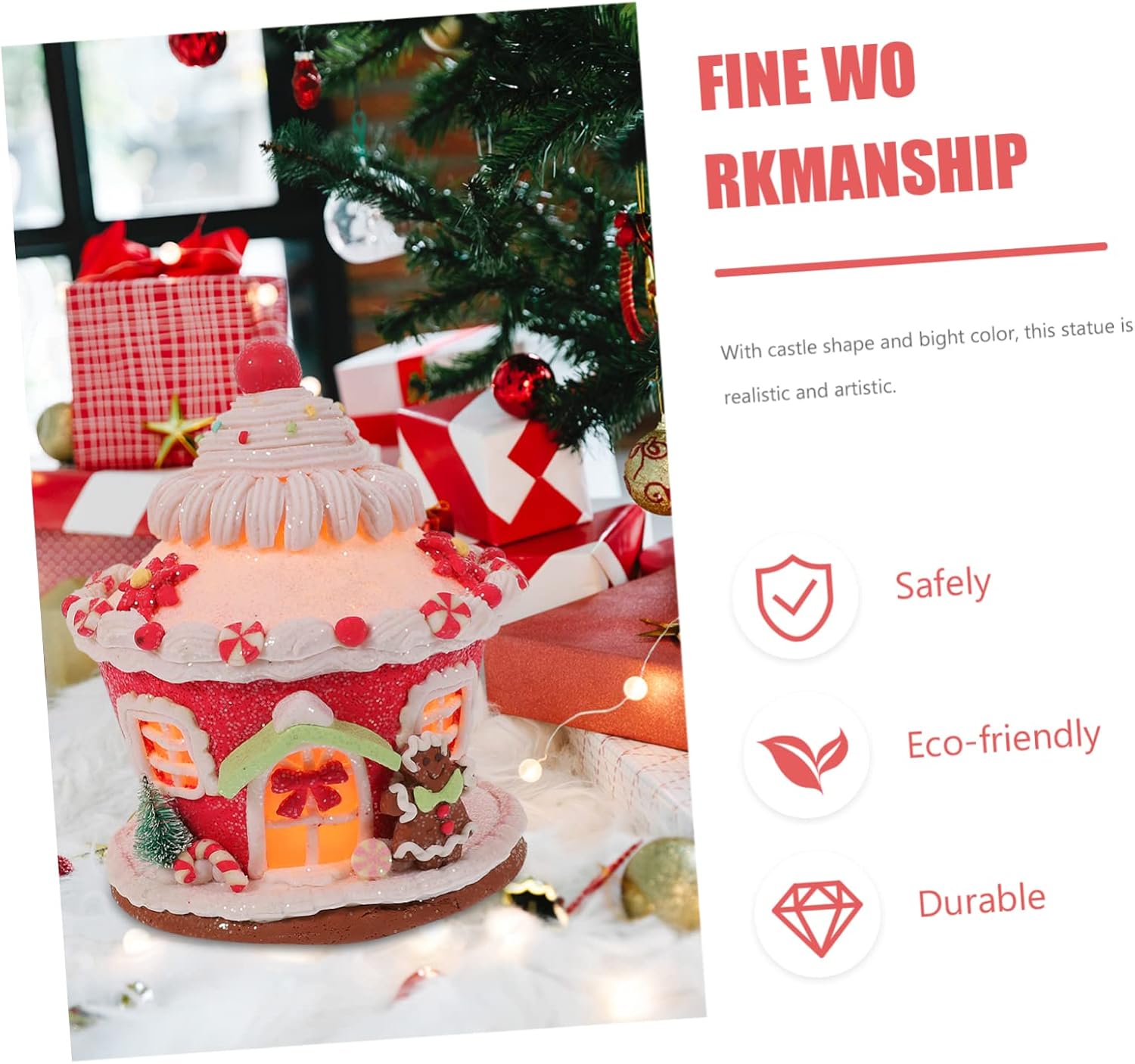 Christmas Glowing Castle Resin Ornament Festive Desktop Decoration for Home Office Lightweight Xmas High-end Resin Craft for Bedroom Kitchen Holiday