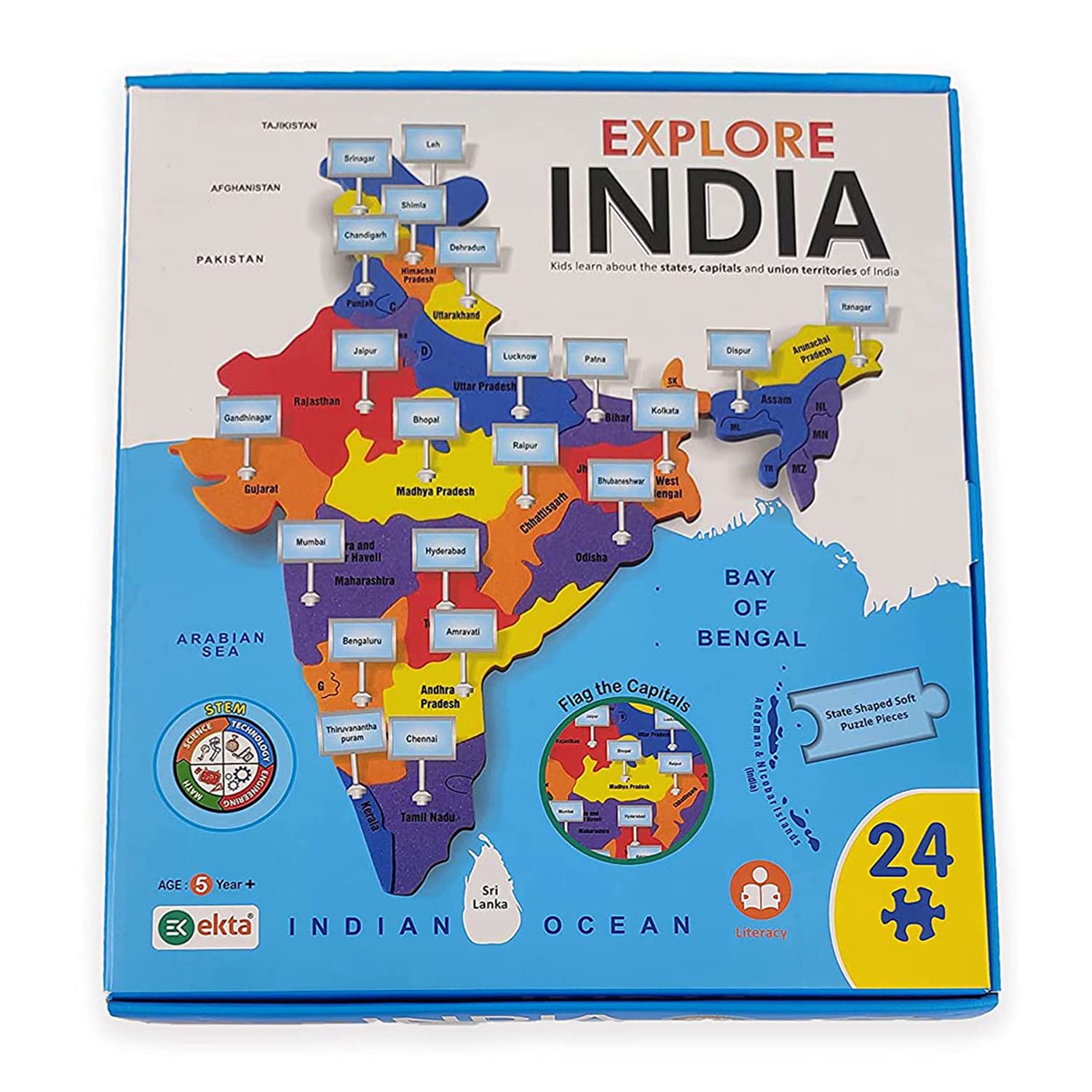 EKTA Explore India Map Puzzle for Kids | India Map with State Capitals | Puzzle Foam Map for Educational | Jigsaw Puzzle and Learning Aid Games for Kids | Foam Puzzle Games | 24 Pieces - Blue (B0B36C8N3K) Amazon Price History, Amazon Price Tracker