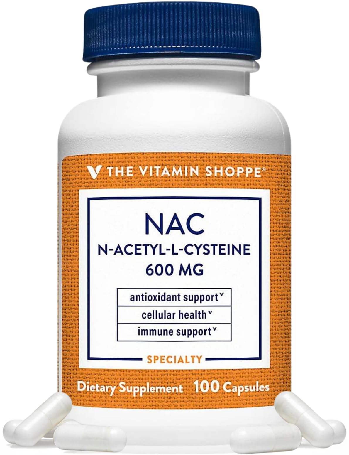 The Vitamin Shoppe NAC N-Acetyl-L-Cysteine - Promotes Overall Health, Immune & Antioxidant Support - 600 MG (100 Capsules) 100 Count (Pack of 1)