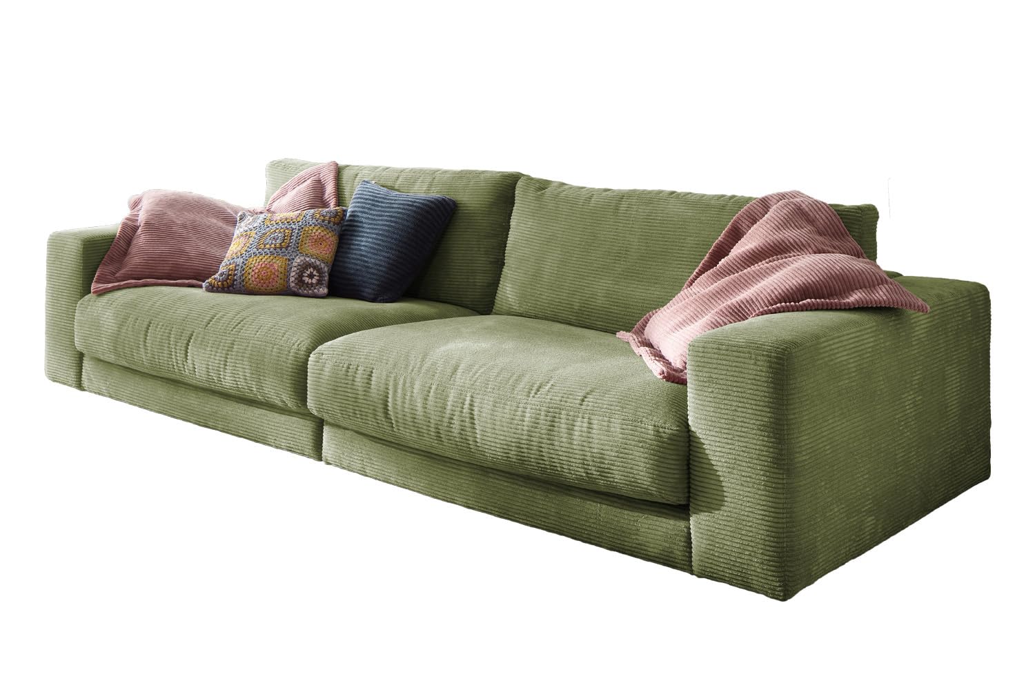 KAWOLA Big Sofa Madeline 3-Sitzer – Olivgrünes Cord Megasofa