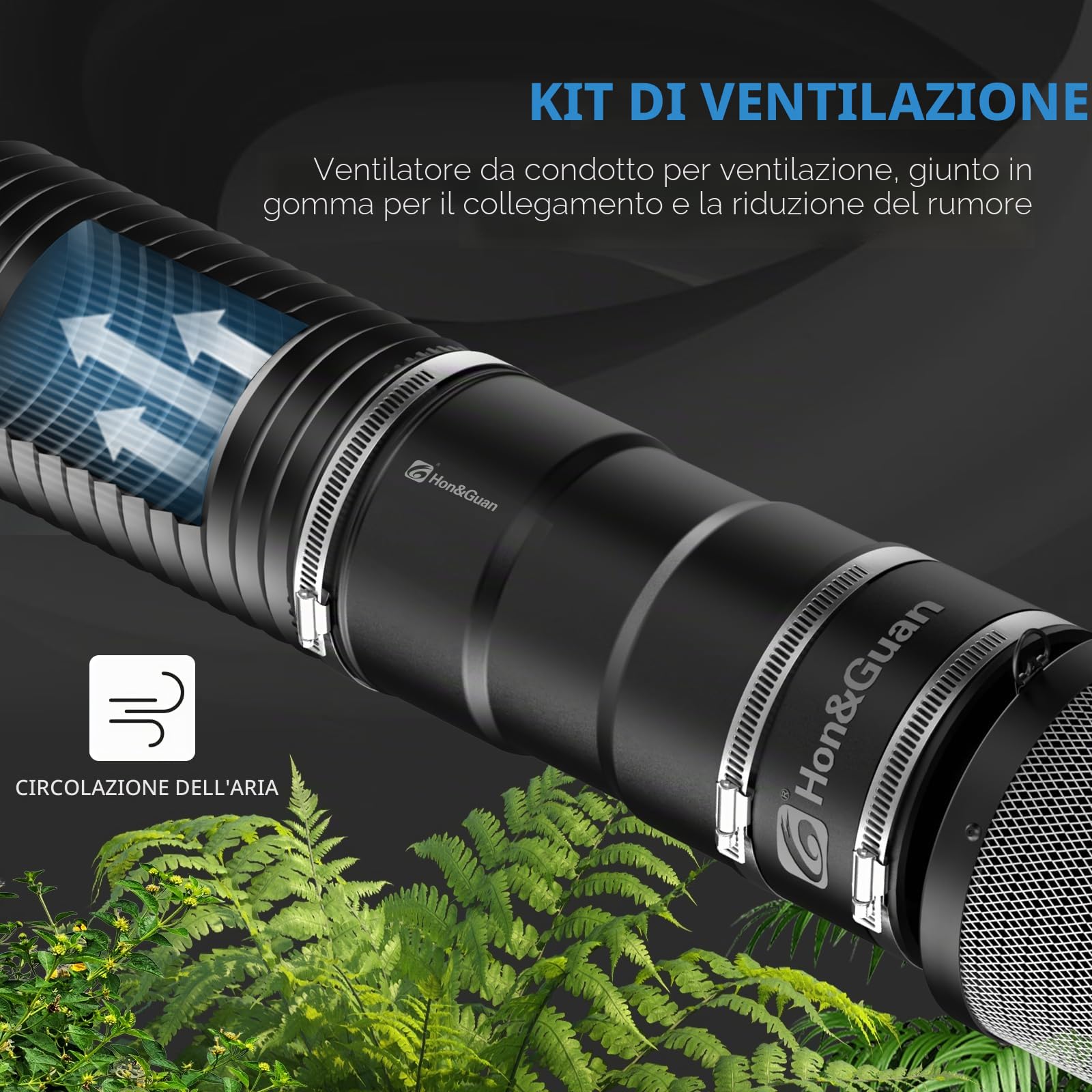 Hon&Guan 100 mm 221 m³/h Set di Ventilazione, Include Ventilatore a velocità Regolabile, Filtro al Carbone, Tubo Flessibile, Connettore in Gomma, per Tenda 60 x 60 cm, 80 x 80 cm