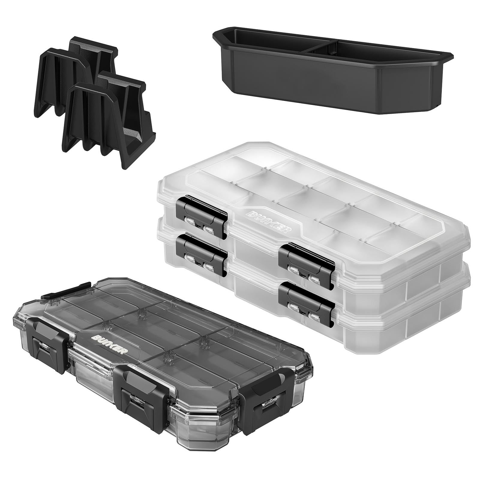 Draper Black Bunker Load-Up Accessory Kit 1 - Waterproof & Transparent Organisers, Nest Bin & Side Rail Hooks - Ip65 Protection, Modular Tool Storage With Flexible Compartments