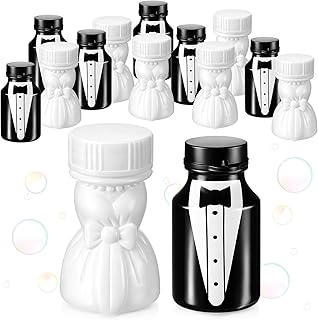 Skylety 6 Paar 12 Stuck Hochzeitsseifenblasen Set Seifenblasen Braut und Bräutigam Seifenblasen mit Satinband für Hochzeit Gastgeschenk Trauung Verlobung Gäste Brautjungfern und Trauzeugen
