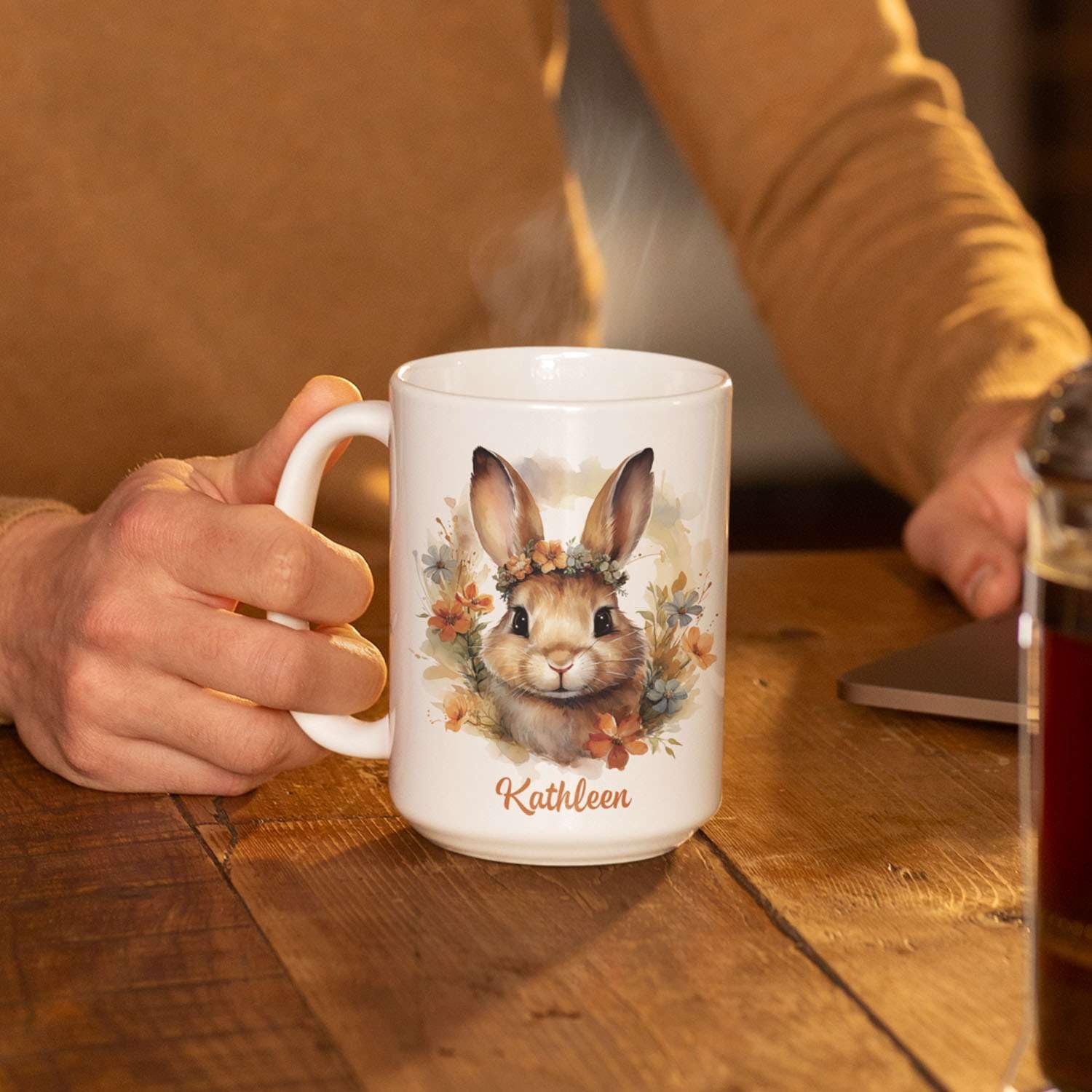 Custom Name Bunny Mug - Personalized Ceramic Cup With Wrendale Design, 11oz Or 15oz, Gift For Animal Lovers - View #3