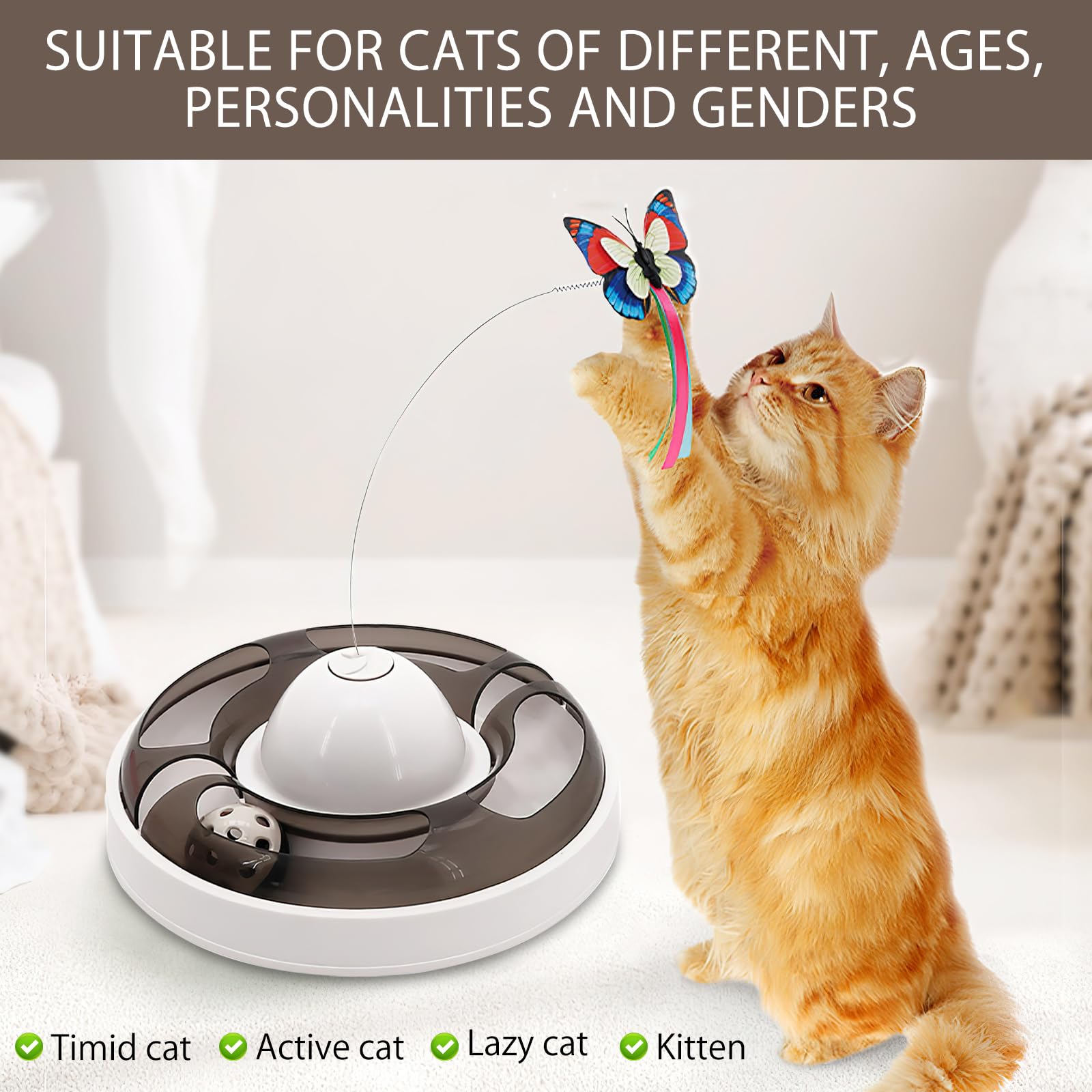 TNSLAND 3 in 1 giocattolo elettrico per gatti interattivo, giocattolo elettronico per gatti a farfalla Cat Toys, giocattolo intelligente per gatti