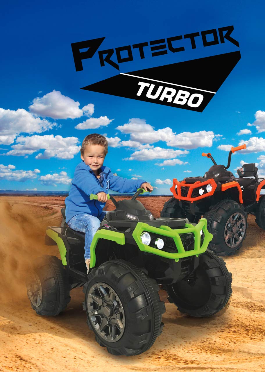JAMARA 460450 - Ride-on Quad Protector wydajne silniki napędowe i akumulator 12 V zapewniają długi czas jazdy, 2-biegowy przełącznik turbo, gumowe pierścienie na kołach napędowych, radio FM, kolor