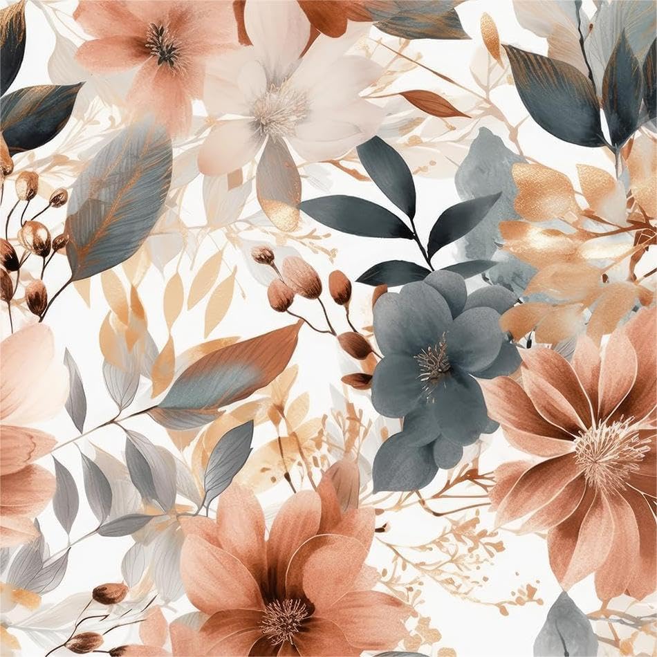 MuralPeel Vintage Brown Orange Boho Floral Dark Navy Leaf Peonies Peel and Stick Wallpaper Self Adhesive Removable Easy Peel Off Contact Paper Stick