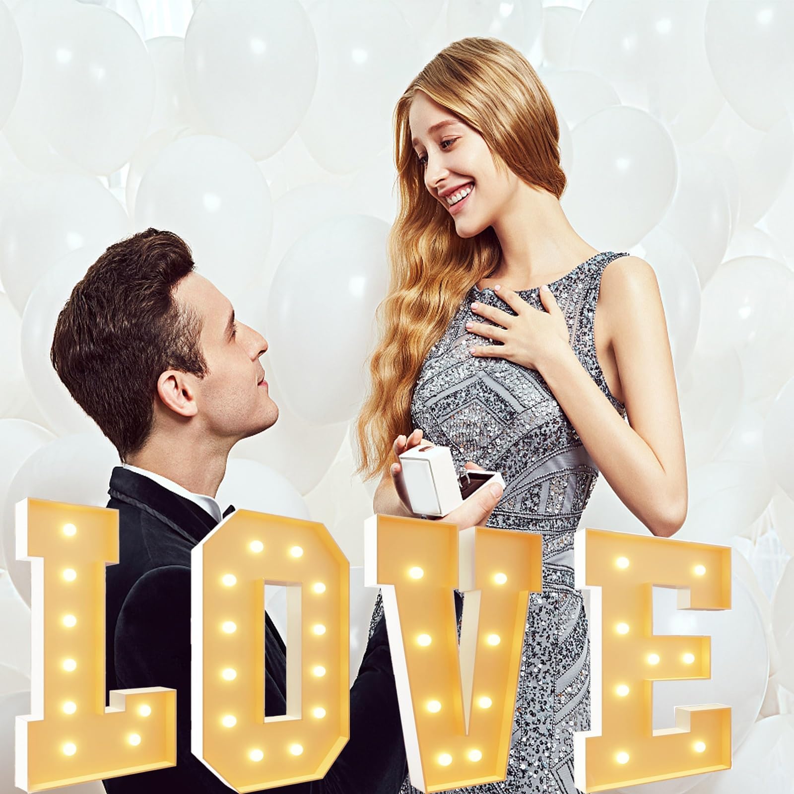 Lettres géantes Lumineuses Love LED Grandes Lettres Panneau 4 Pieds de Haut Lettres en mosaïque Love for Anniversaire de Mariage Anniversaire Saint Valentin Décoration de fête(2.3FT)