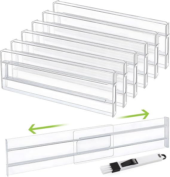 Drawer Dividers, 6 Pack Expandable Drawer Organisers Clear Plastic