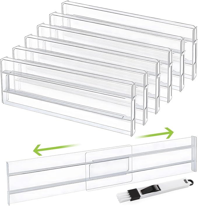 Drawer Dividers, 6 Pack Expandable Drawer Organisers Clear Plastic