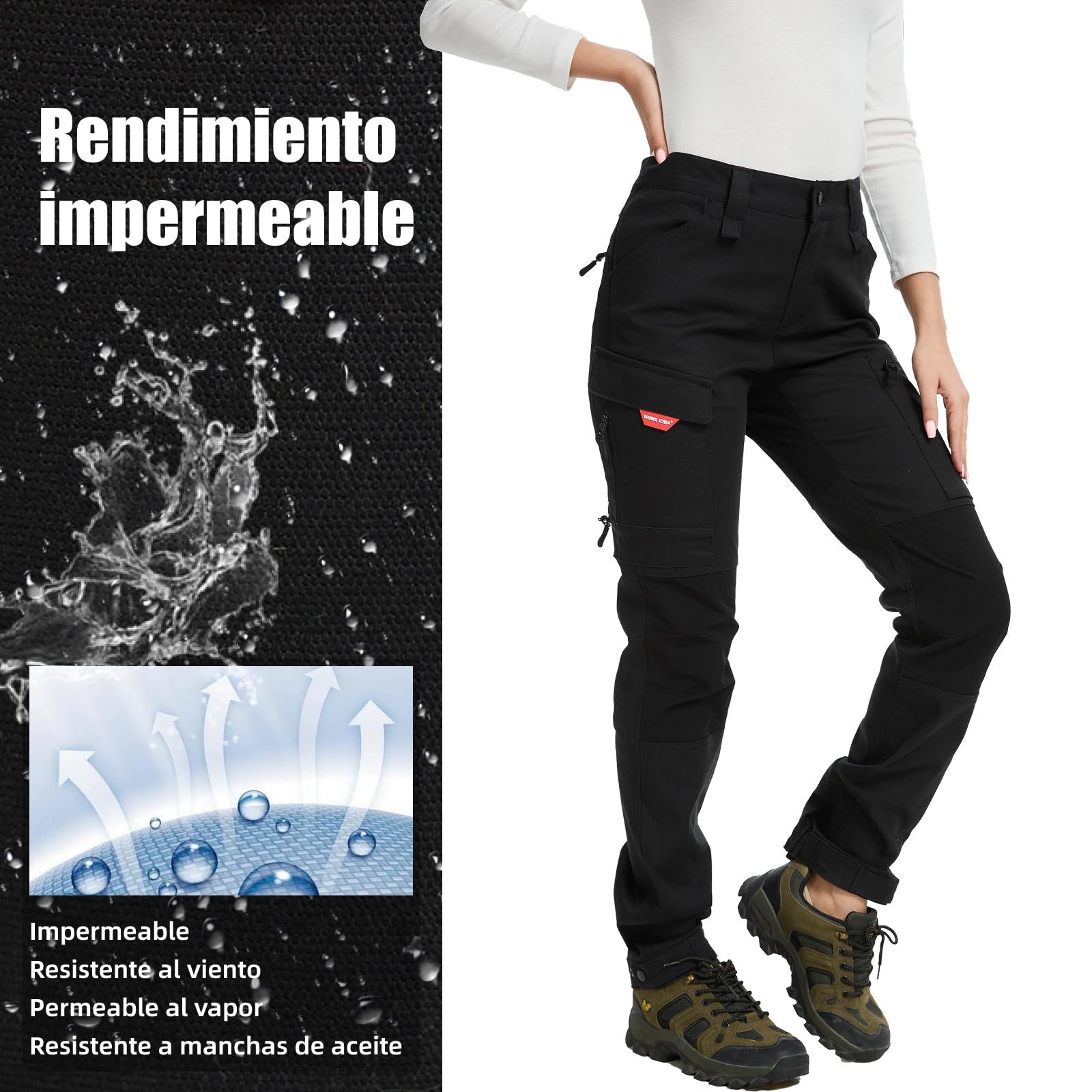 WORK IDEA Pantalón de Senderismo para Mujer, Ajuste Slim elástico, Impermeable, Adecuado para Actividades al Aire Libre