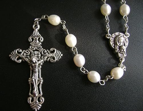Miniatura 6 de elegantmedical Hecho a mano AAA 8-9MM perla natural perlas rosas rosario crucifijo Jesús cruz católica collar caja, Metal
