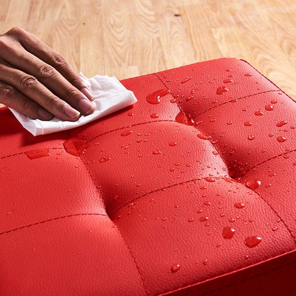 Otomana de Piel sintética roja con Almacenamiento, versátil, con reposapiés y Caja, con Tapa abatible para el hogar y la Oficina, 30 x 30 x 35 cm (12 x 12 x 14 Pulgadas),