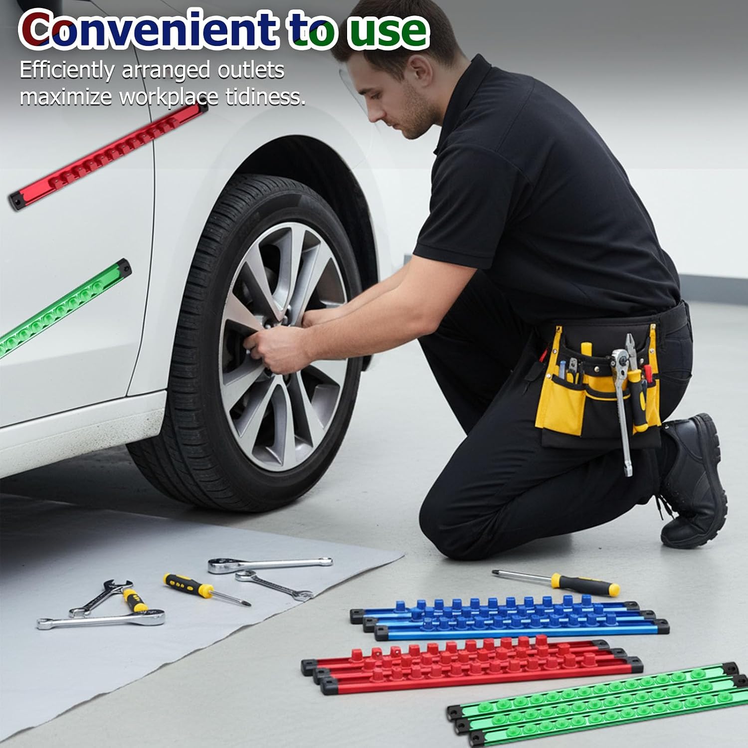 11 Pcs Magnetic Socket Organizer Set, 1/2", 1/4", 3/8" Magnetic Socket Rail for Tool Box Drawer, Socket Holder Magnetic with 148 Pcs Standard Size for Automotive Garage