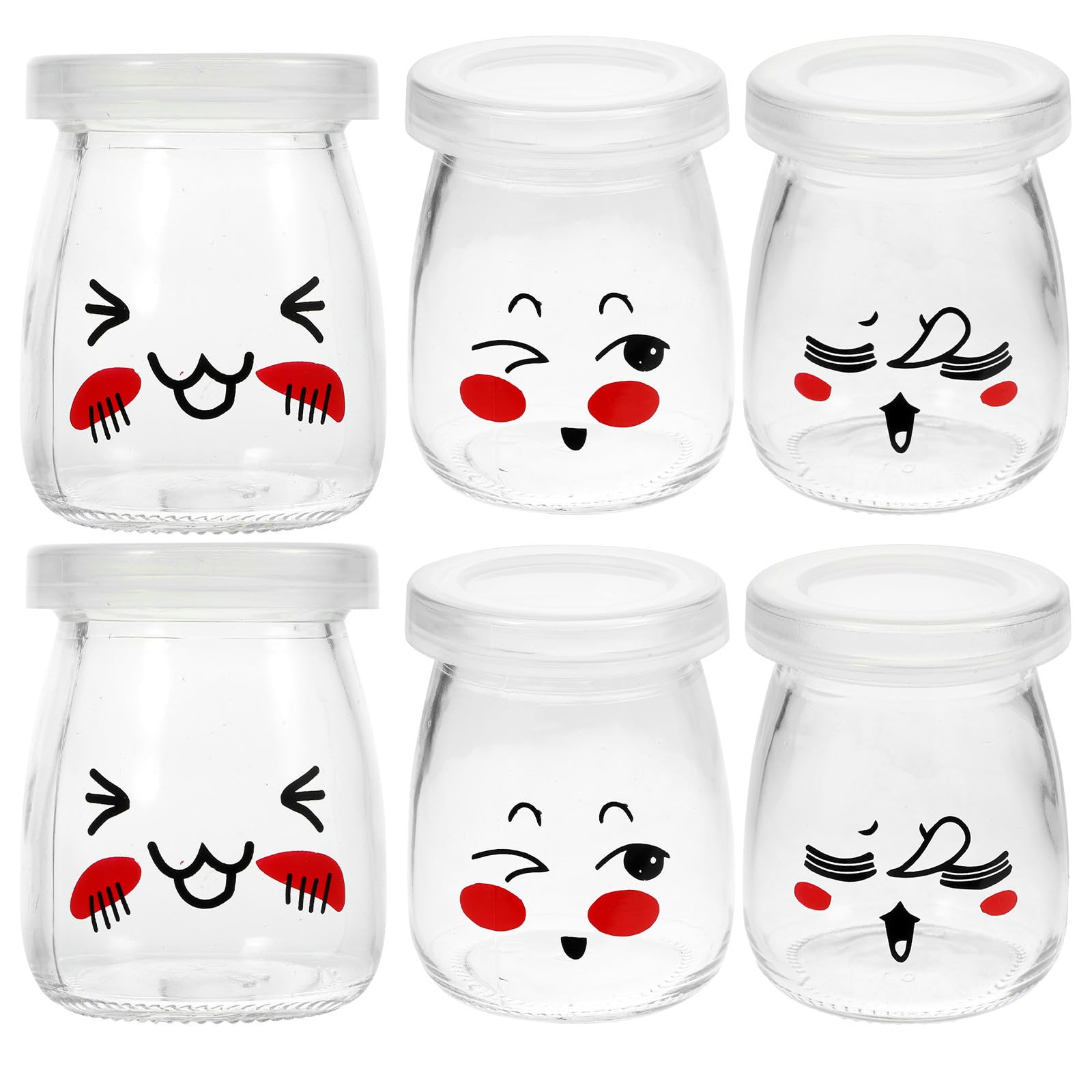 SHOWERORO 6 Stück 100ml Glasverpackungsflaschen mit Deckel aus Glas und Kunststoff Spülmaschinenfest zur Aufbewahrung von Joghurt und Honig Zufälliger Stil