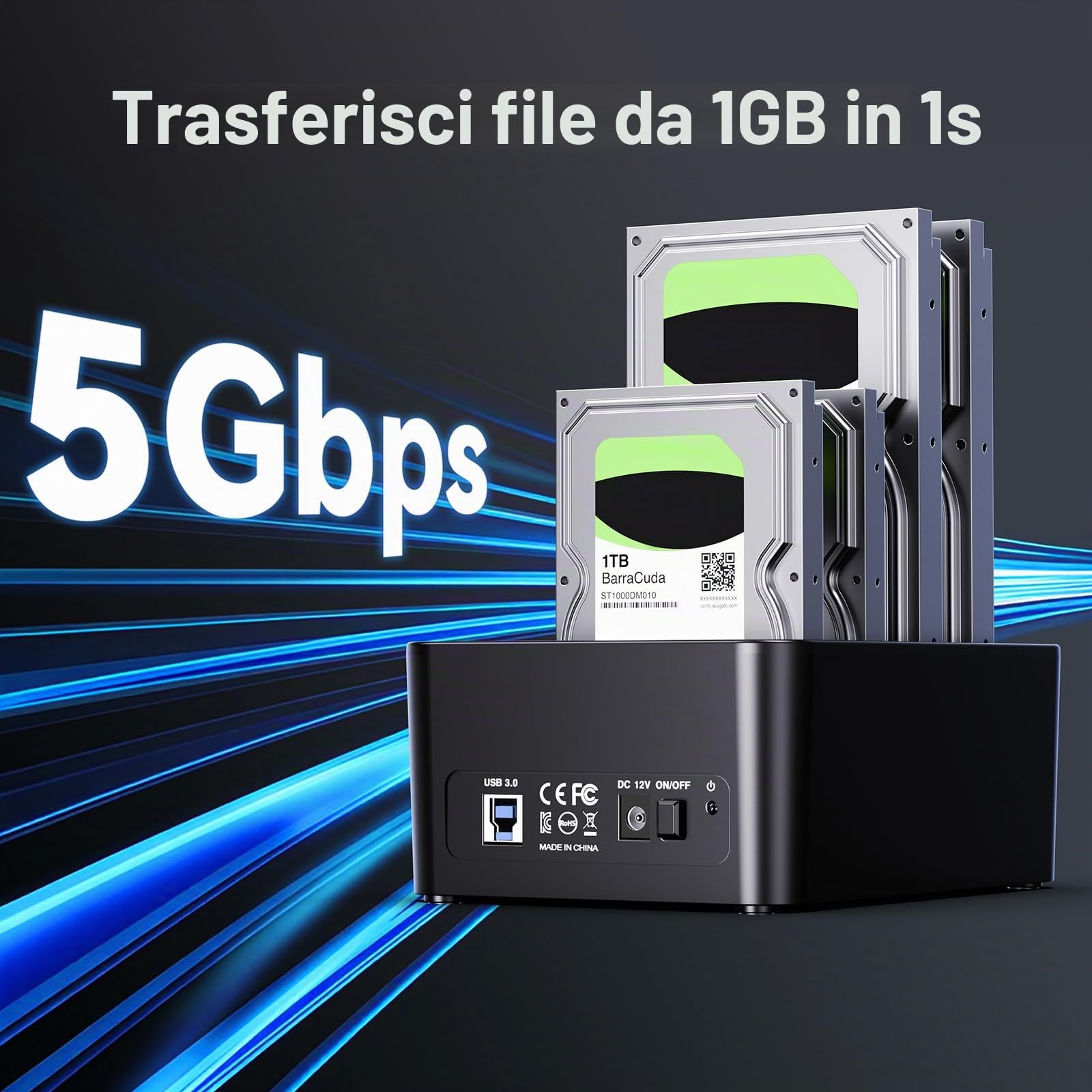CENMATE Docking Station Hard Disk, 4 Bay Docking Station HDD per SATA SSD/HDD 2,5/3,5, Cavo USB 3.0 A/C con 3 Porte USB HOST, Supporto Hot Swap