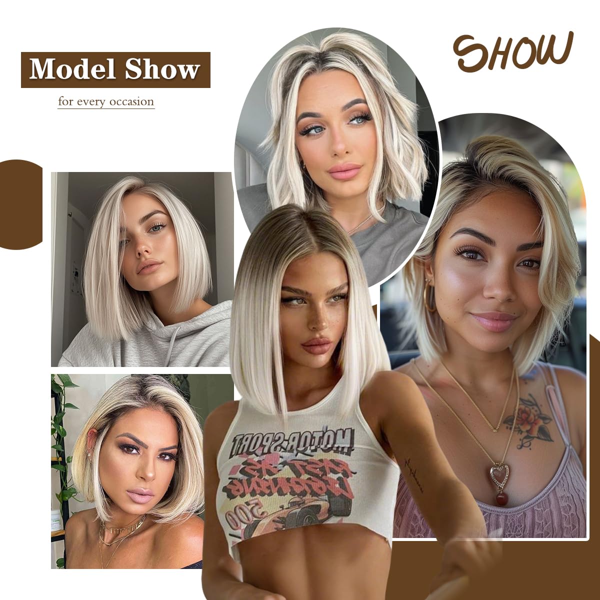 Glueless Ombre Platinum Blonde Bob Lace Front Wigs Human Hair 5x5 Pre Plucked Pre Cut Throw on and Go 4/60 Ash Blonde Wig with Dark Roots Short Straight Wigs for Women 10 Inch 180%