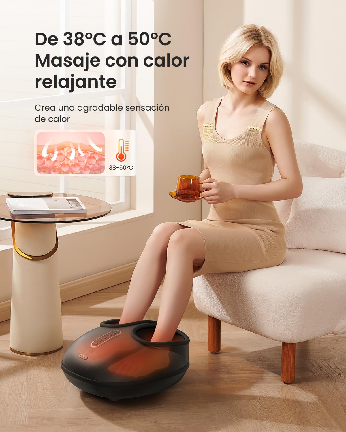 RENPHO Masajeador de Pies con Calor, Material Suave y Flexible, Masaje Shiatsu para Dedos y Arcos, 3 Niveles de Presión de Aire y 3 Niveles de Amasado, Ideal Como Regalo Para Hombres y Mujeres