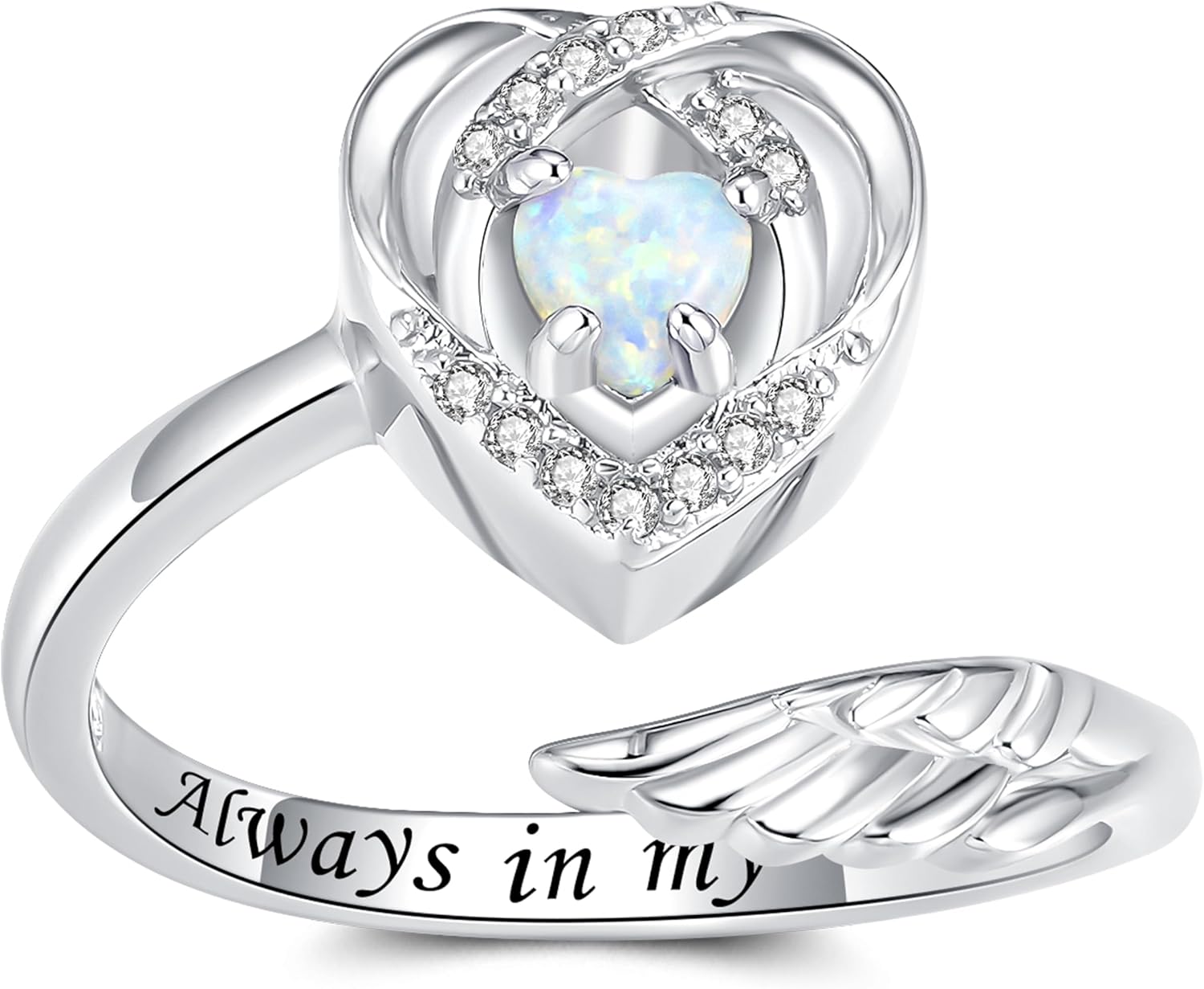 Sterling Silver Urn Rings for Ashes for Women: Angel Wing Opal Cremation Jewelry Rings for Ashes of Loved Ones - Cat Dog Memorial Keepsake Open Adjustable Ring Jewelry for Women