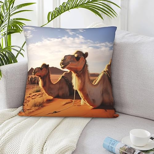 Couch Throw Pillow Covers Square Decorative Throw Pillow Cover Camels Rest Desert Pillow Cases Double Sided Cushion Cover for Living Room Soft Plush