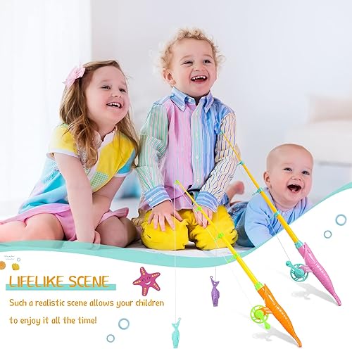 Miniatura 7 de 4 piezas de juego de pesca magnético, juguete flotante magnético de verano de 7.3 pulgadas, poste magnético para niños y niñas, juguete de baño de