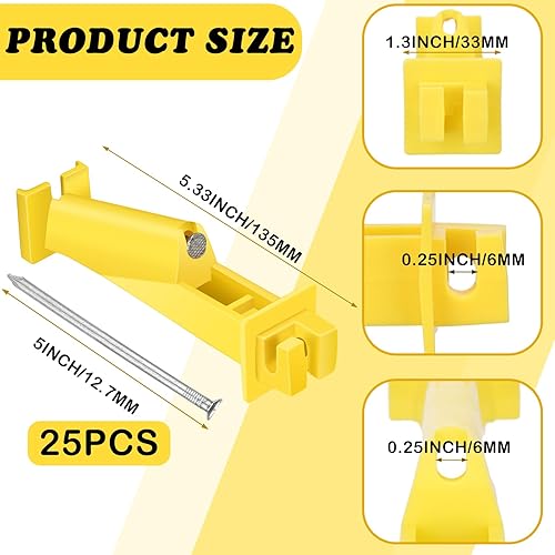 Miniatura 2 de Tandefio 25 aisladores eléctricos para valla de 5 pulgadas, poste de madera inclinado, poste en T, aislador de uñas amarillas para cercas de