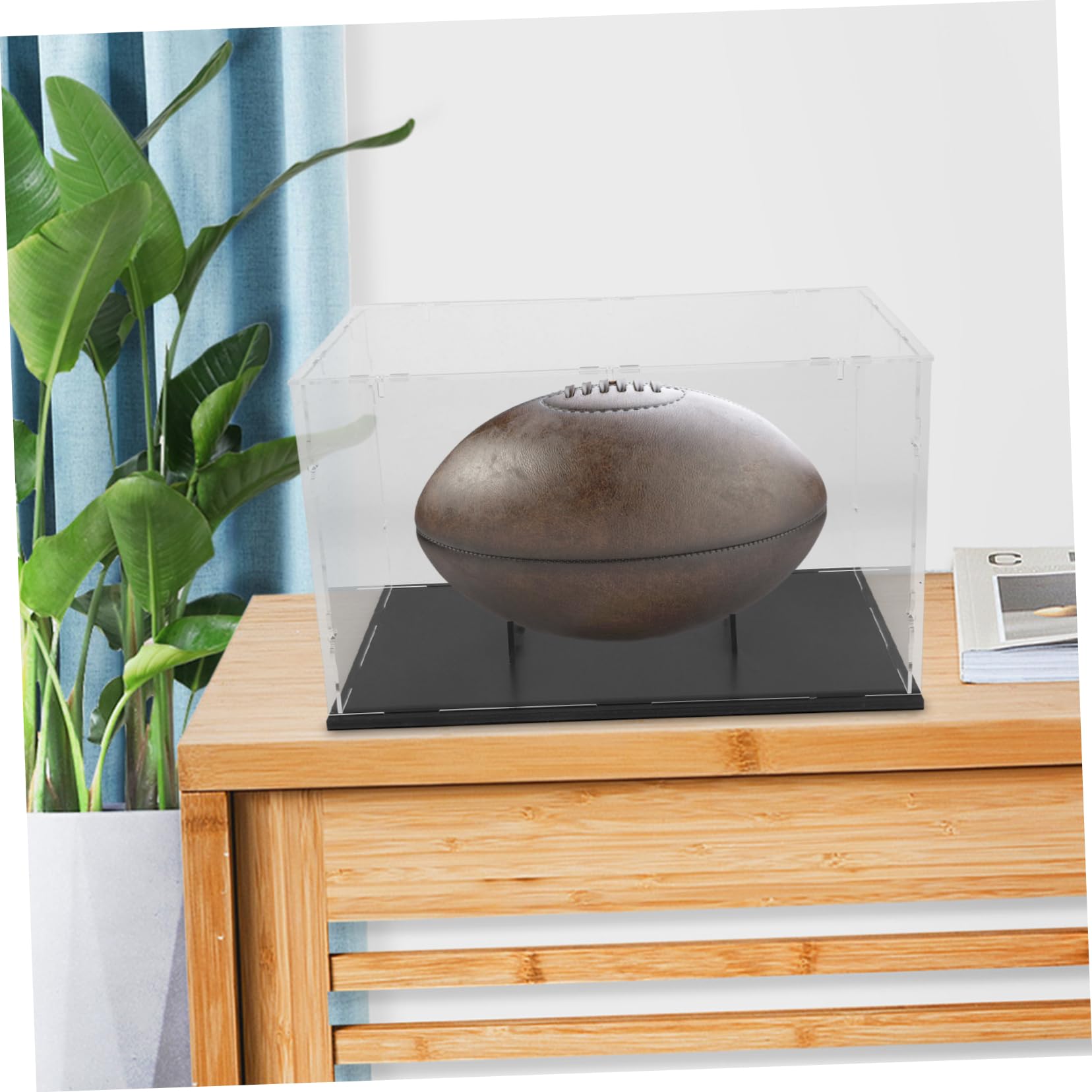 Vitrina Acrílica Transparente con Tapa Desmontable para Balón de Rugby y Béisbol, Diseño Removible, Material Acrílico Negro Adecuado para Uso en Interiores y Hogar