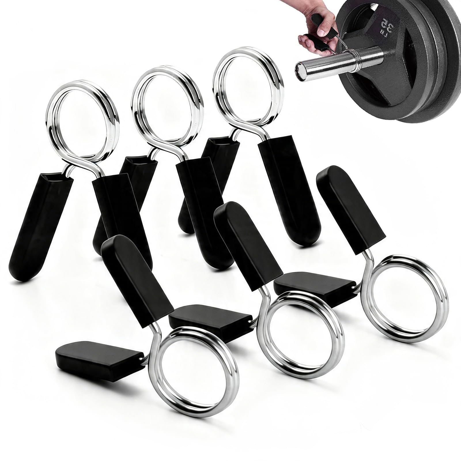 DHinkyoung 6 Pcs Spring Barbell Clips, Quick Release & Easy Install 25mm/1" Weight Bar Clamps, Heavy Duty Spring Collars for Standard Weightlifting Bars, Strength Training Gym Equipment
