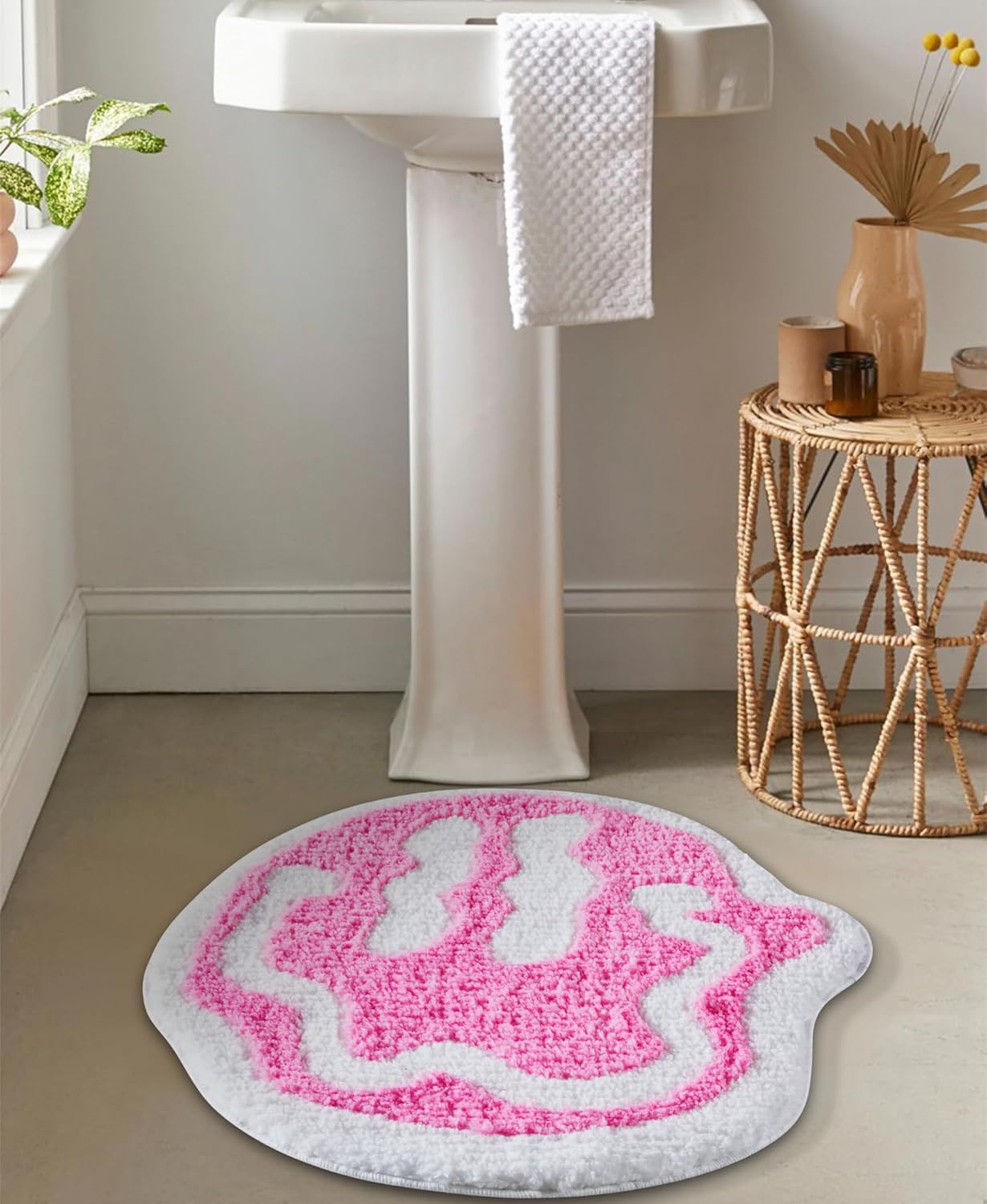 Amazon.com: Estmy Pink Aesthetic Bath Mat 2ft Trippy Hippie Round Bathroom Rugs Non Slip ...