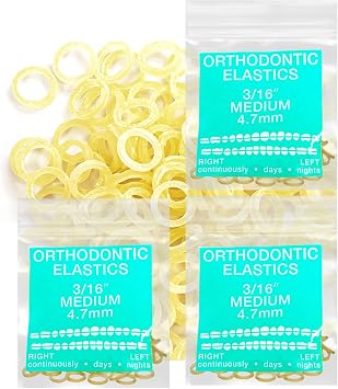 Latex Amber 3 Packs 300 counts 3/16inch MEDIUM 4.8mm Intraoral Elastic Bands Unimedic Orthodontic Elastics non- Latex Dental Rubber Bands Made in USMEDIUM, 3/16inch, 4.8mm