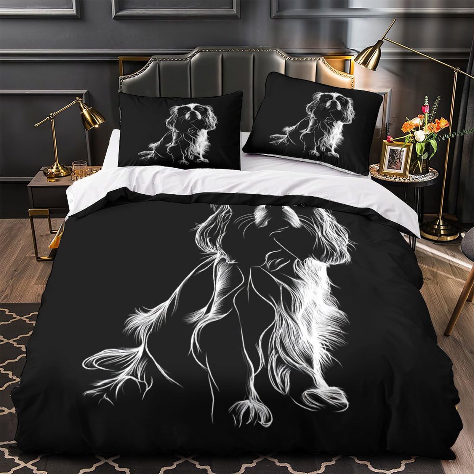 Parure de lit empreinte de chien King housse de couette zip 3D