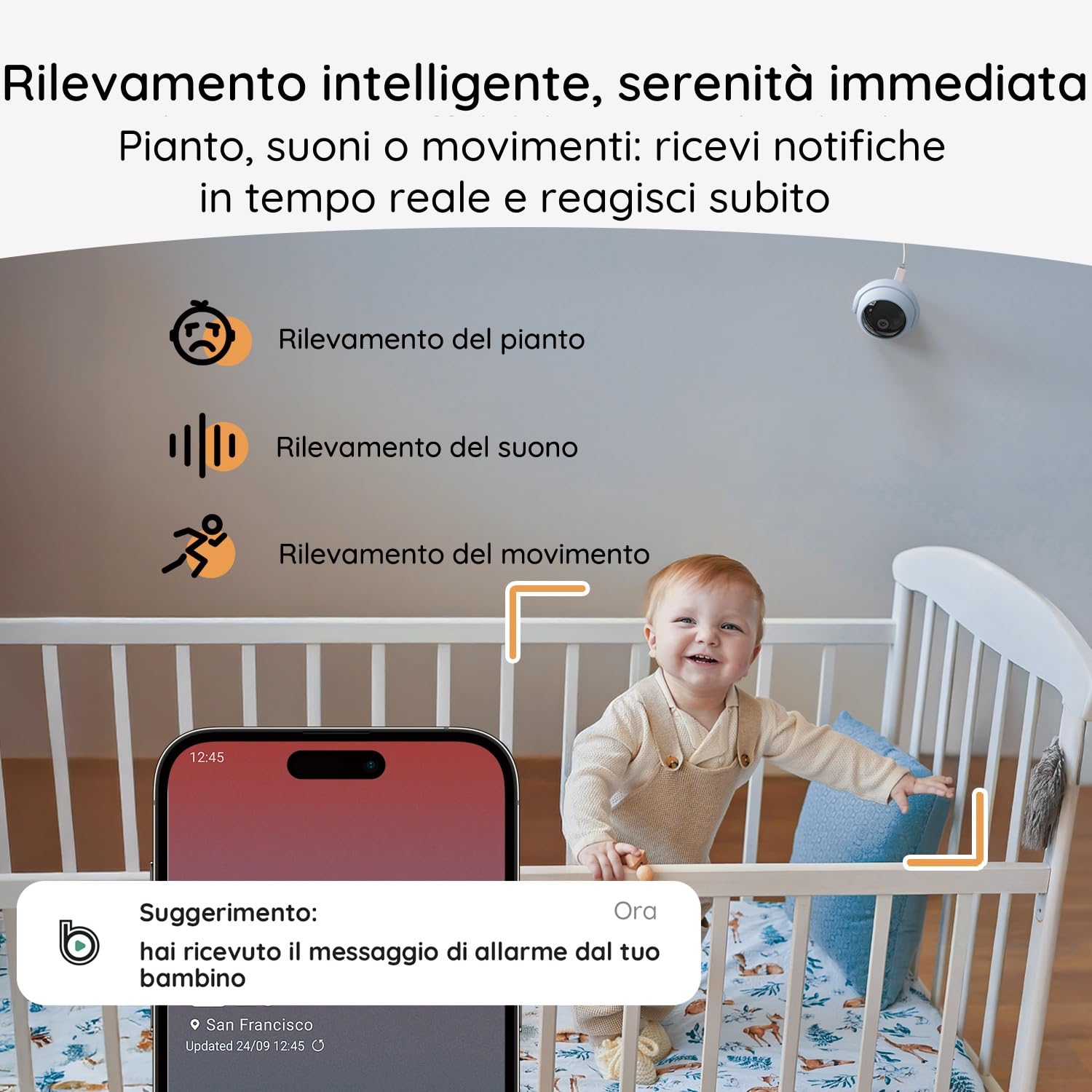 Boifun Video Baby Monitor WiFi 2K con Display 5”, Doppio Controllo (App e Monitor), Visione Notturna Senza Disturbi, Rilevamento Pianto/Movimento/Temperatura/Umidità, 360° Rotazione, 19h Autonomia