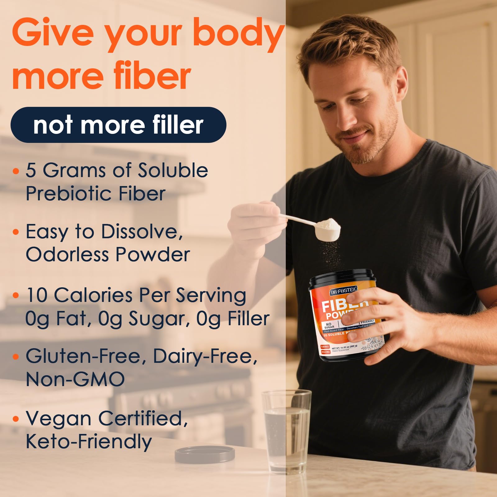 DRFOSTER Soluble Fiber Supplement Powder Unflavored - 5g, 70 Servings — Amazon image 3