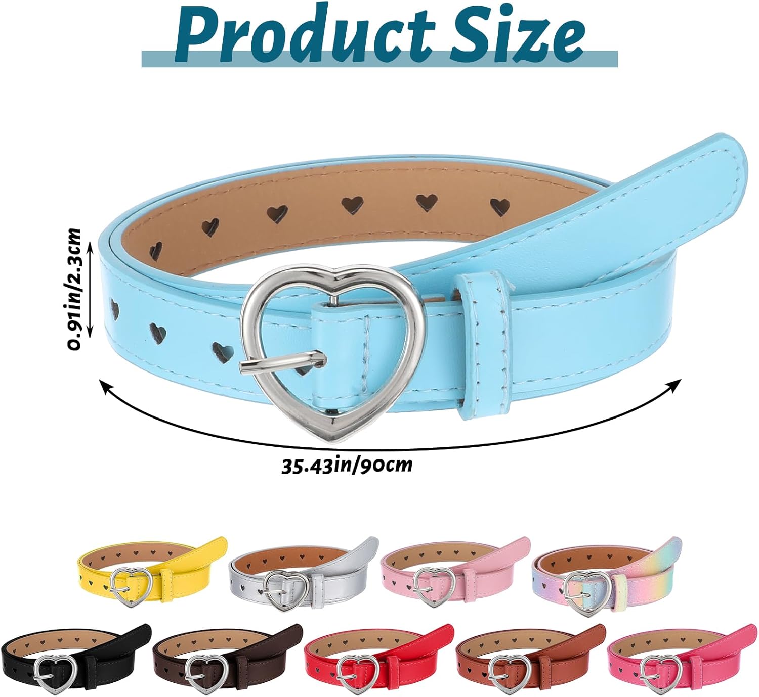 10PCS Girls Belt Size 6-12, Elastic Adjustable PU Leather Kids Waist, Metal Buckle Hollow Heart Goth Punk Y2k Belt for Girl Dress Pants Denim Skirts Uniform - Image 2