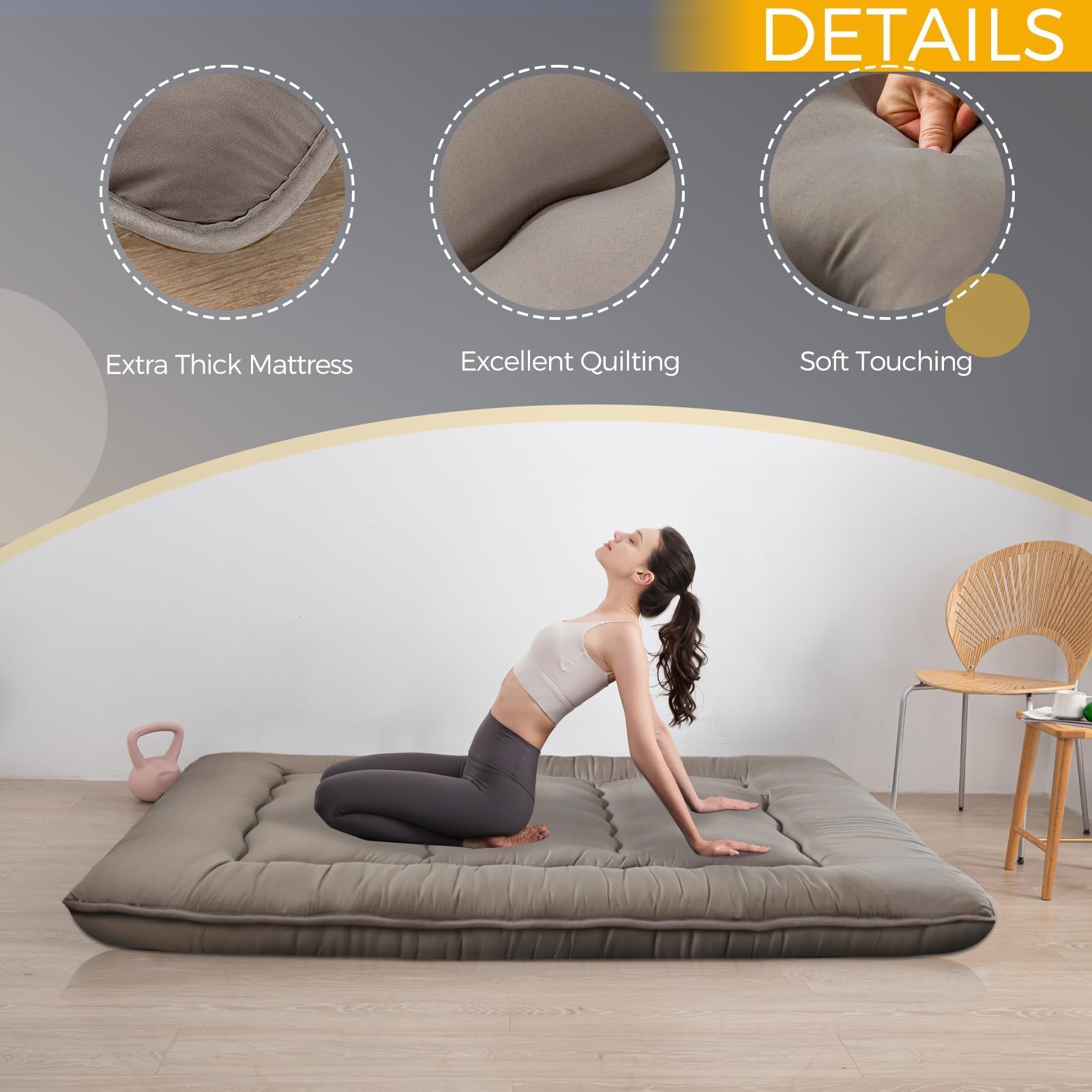 Colchão Futon Japonês Dobrável - 15cm Espessura | Chenille Tufado