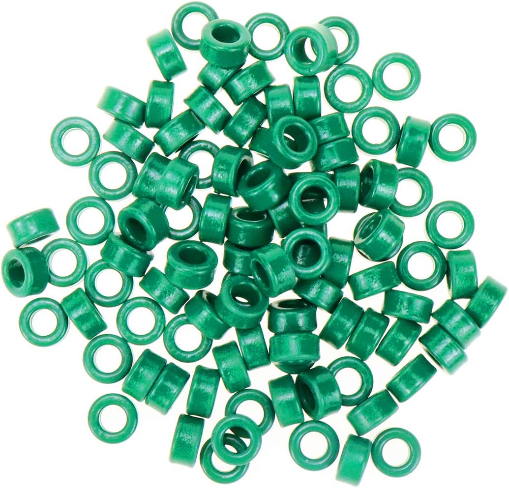 Yohii 100 Pcs Inductor Coils Green Toroid Ferrite Cores 10mm x 6mm x 5mm Ferrite Ring Toroid