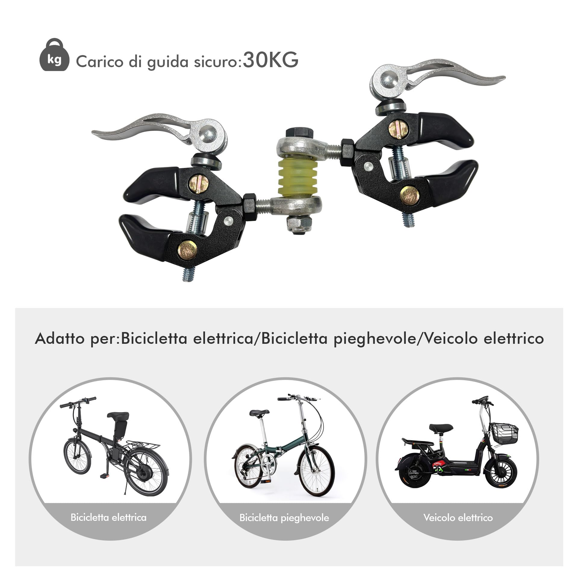 Mimoke Morsetto per portapacchi per bicicletta, 10 – 45 mm, robusto morsetto per il fissaggio di maniglie per carrello della spesa, trolley e bagagli, con rivestimento protettivo, tenuta sicura per il