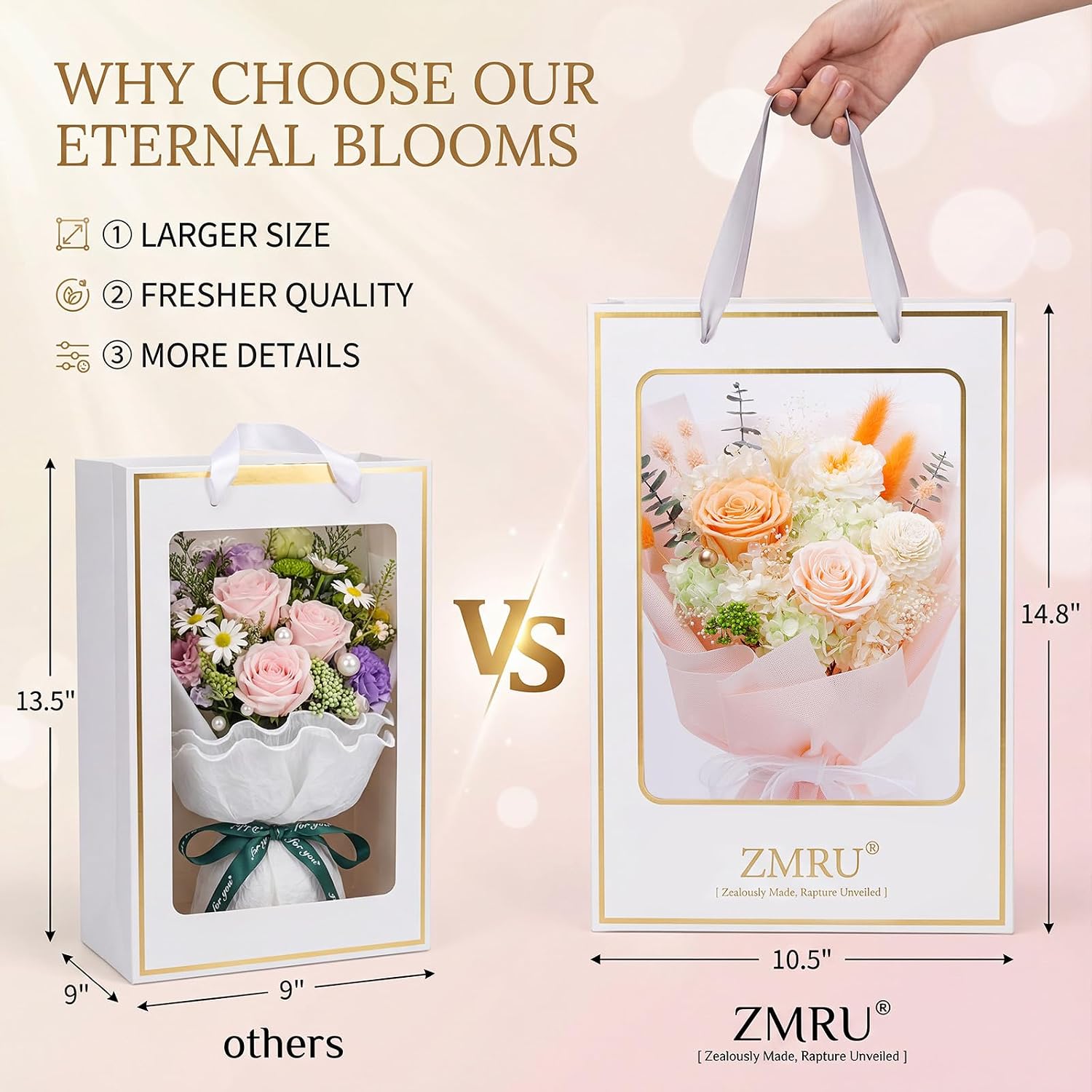 ZMRU Preserved Flower Bouquet, Fresh Flowers for Delivery Prime, Mothers Day Gifts for Mom, Flowers Fresh Bouquet,Birthday for Women, Mom, Grandma, Valentine's Gift, Decor, Graduation Surprise