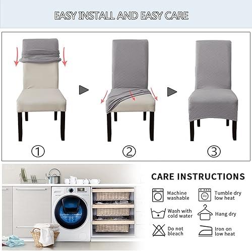 Miniatura 4 de Juego de 4 fundas impermeables para sillas de comedor extragrandes (color gris claro, juego de 4 XL))