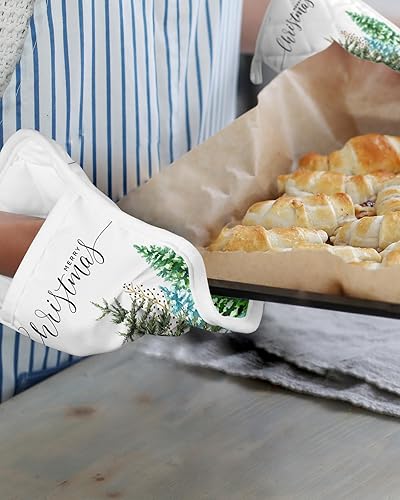 Miniatura 6 de Forest Christmas Tree 4Pcs Pot Holders for Kitchen, Non Slip & Heat Insulation Terry Cloth Potholder Set with Pocket, Thick Hot Pad Oven Mitts