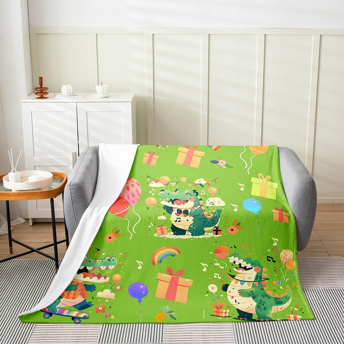 Dinosaur Truck Flannel Blanket Queen 90"x90" Warm Lightweight,Construction Excavator Cartoon Dino Egg Flannel Sherpa Blanket,Kids Boys Dino Volcano Pattern Breathable Flannel Plush Blanket