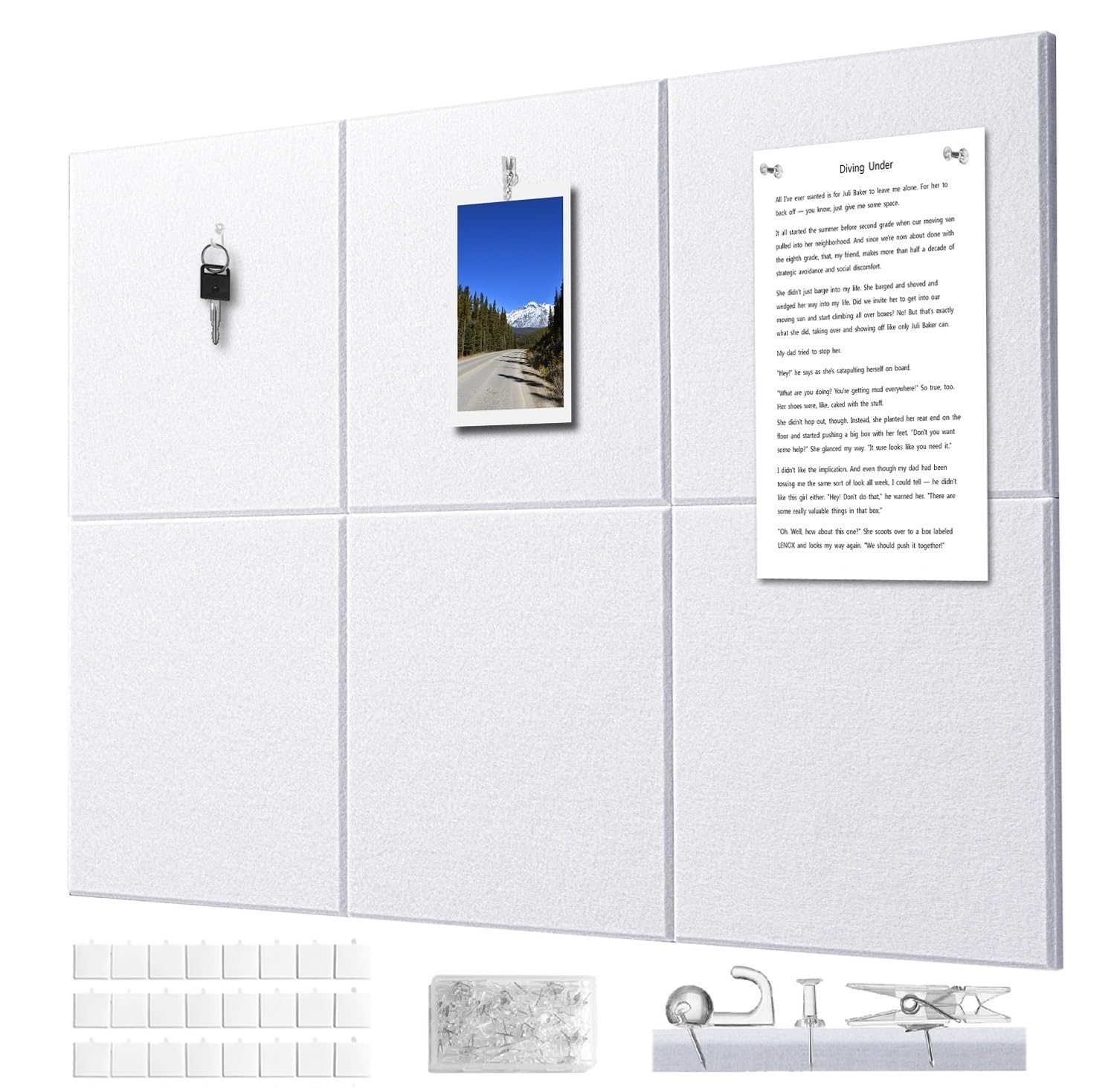 G Gamit Felt Bulletin Board Wall Tiles Large Cork Board Alternative 6 Pack 11.81”x11.81”x0.47” Felt Pin Board Tack Board with Safe Removable Adhesive Tabs for Home Office School 36x24 (White) — image 1
